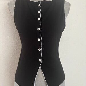 ASOS Black Contrast Trim Sleeveless Button Tank Top